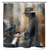 Harmonic Horizon Shower Curtain displaying serene gradient colors for bathroom decor.